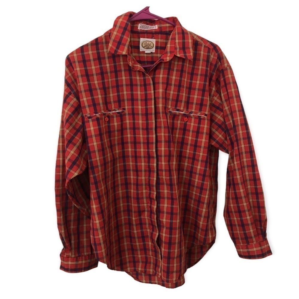Vintage Picket and post red plaid long sleeve button down shirt